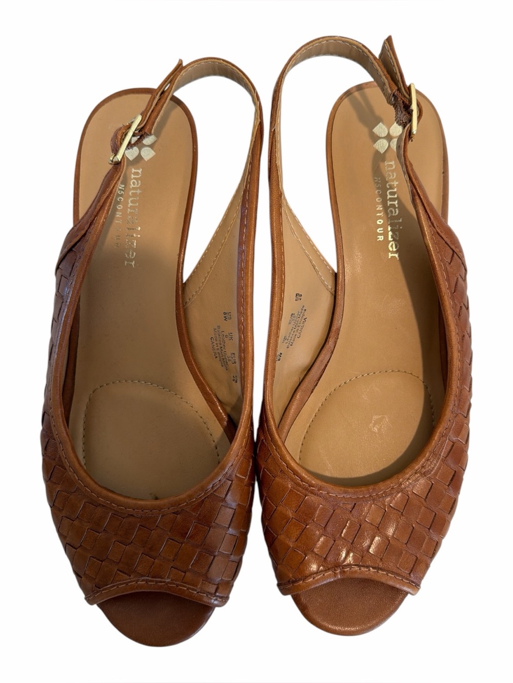 NATURALIZER Canera Brown Woven Leather Peep Toe Slingback Sandals size 8